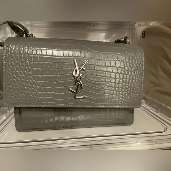 SAINT LAURENT Sunset croc-embossed shoulder bag - Picture 2 of 7